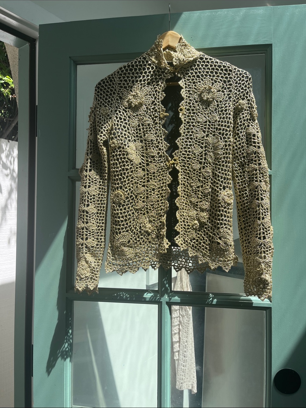 Vintage Vivienne Tam Gold Crochet Floral Cardigan